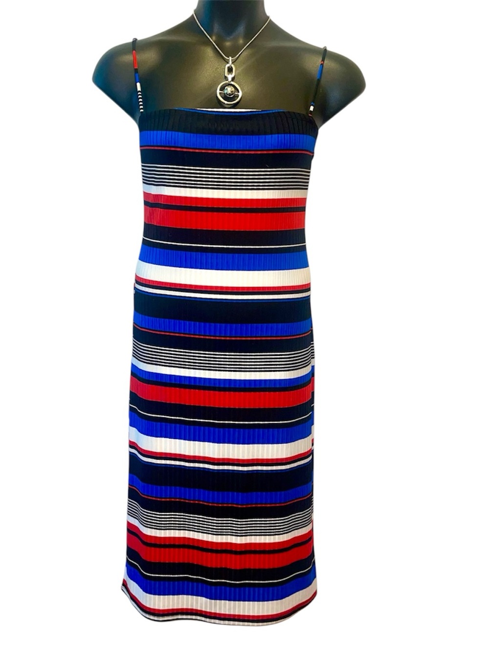 New Plus Size love J Striped Ribbed Midi Dress in, Red, White & Blue